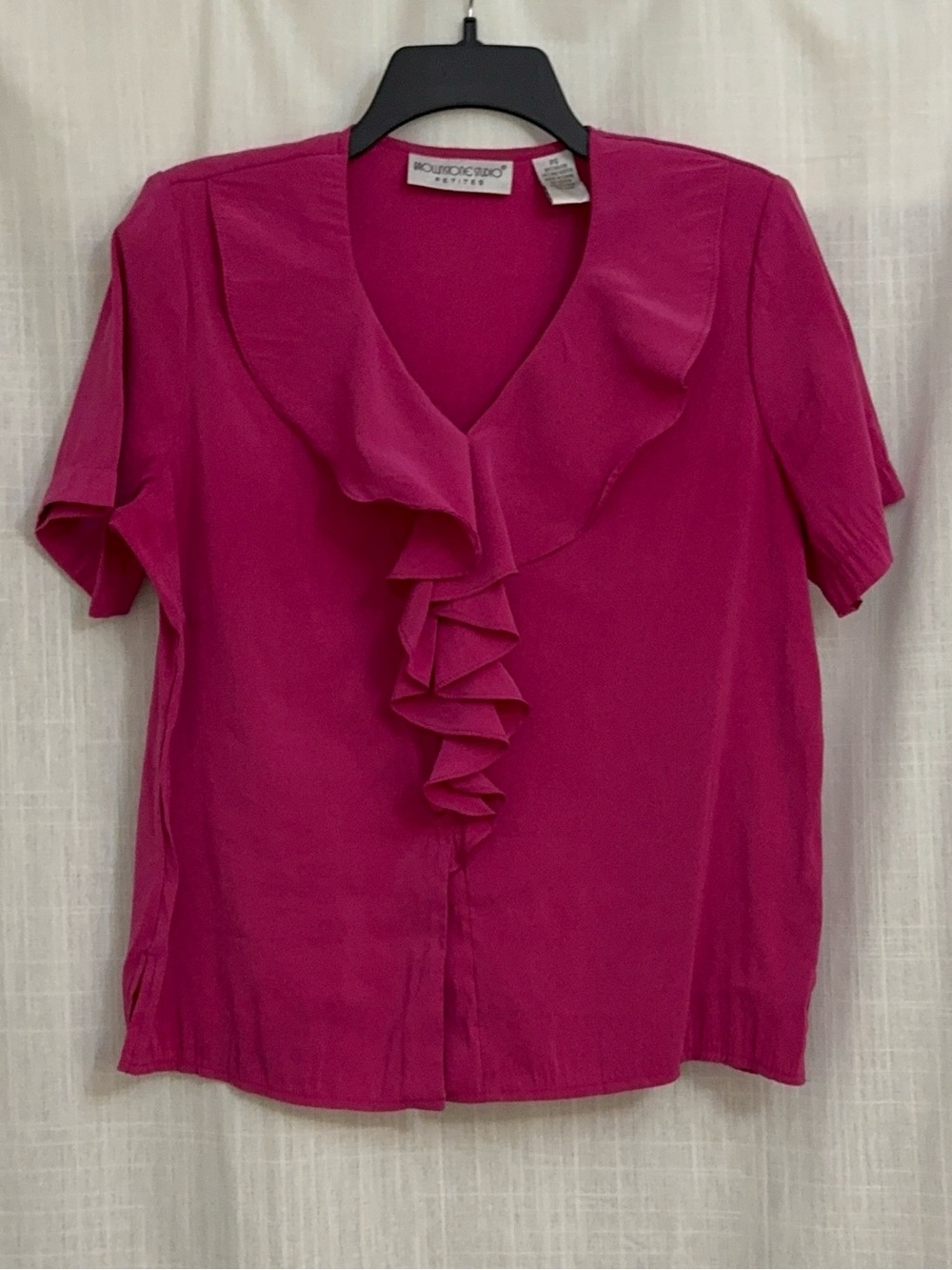 Brownstone Studio Petites Fuchsia Ruffle Front V Neck Blouse Size Petite S